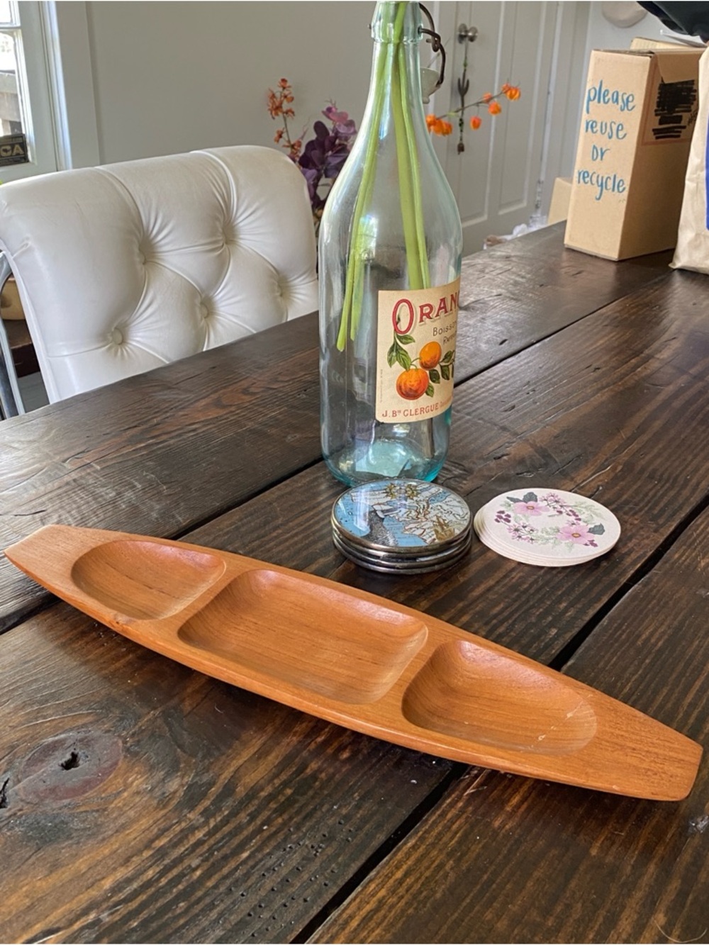 Vintage mid century modern sleek wooden divider tray